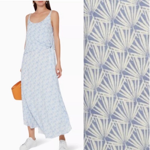 Club Monaco Thereeza Maxi Dress Scoop Neck Side-Tie Overlay Printed Palm Leaf - Picture 1 of 16